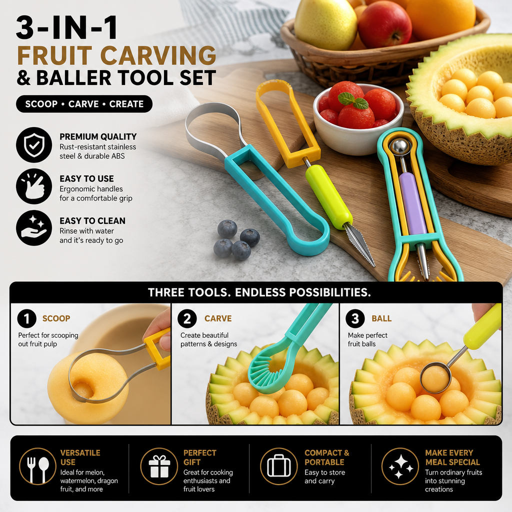 3-in-1 Fruit Carving & Baller Tool Set
