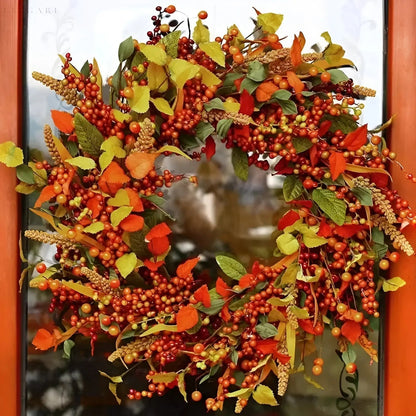 Autumn Rattan Wreath With Berries And Fall Leaves – For Seasonal Home Decor