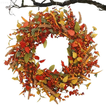 Autumn Rattan Wreath With Berries And Fall Leaves – For Seasonal Home Decor