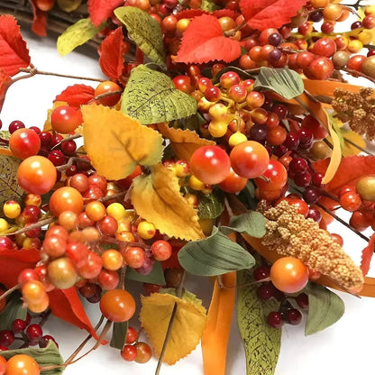 Autumn Rattan Wreath With Berries And Fall Leaves – For Seasonal Home Decor