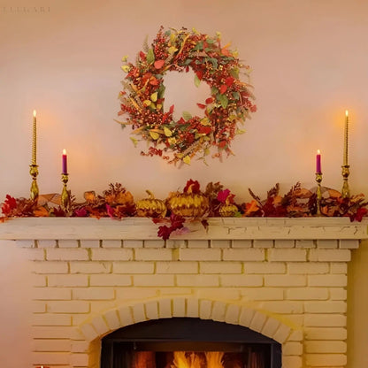 Autumn Rattan Wreath With Berries And Fall Leaves – For Seasonal Home Decor