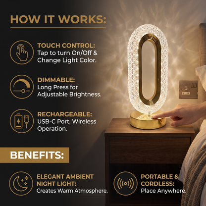 Rechargeable Crystal LED Table Lamp – Elegant Ambient Night Light