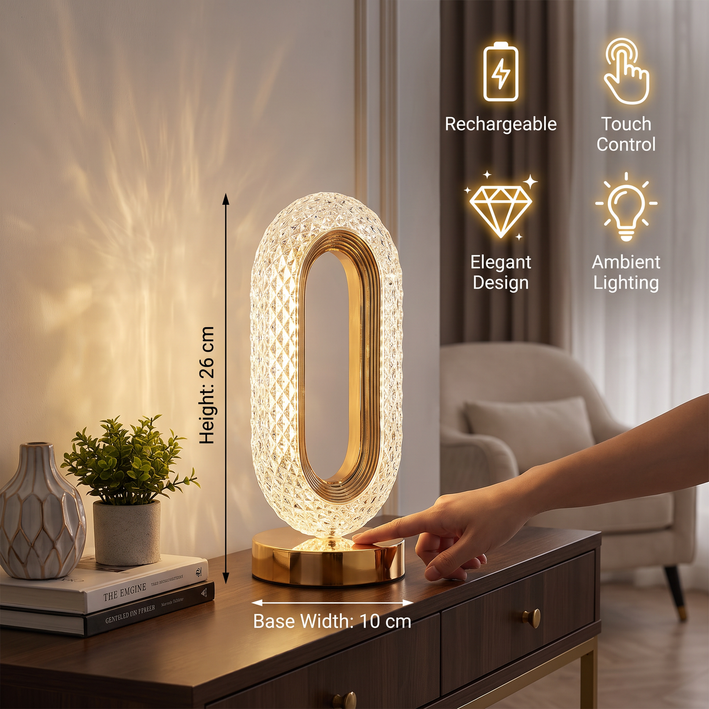 Rechargeable Crystal LED Table Lamp – Elegant Ambient Night Light