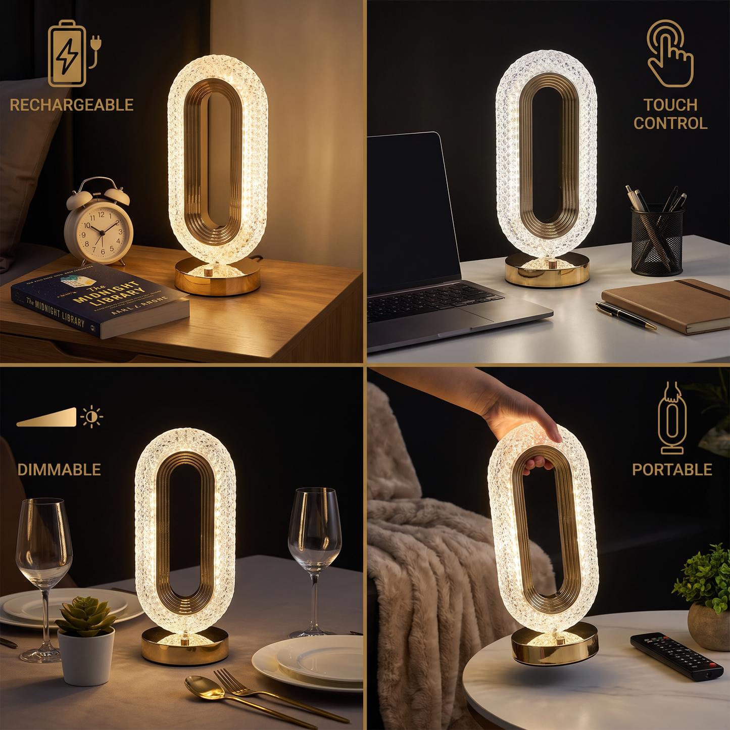 Rechargeable Crystal LED Table Lamp – Elegant Ambient Night Light