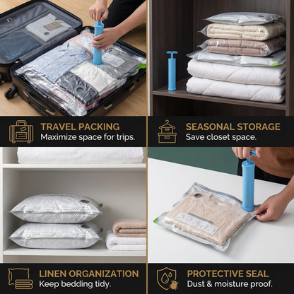 Travel vacuum storage bag set with rechargeable air pump