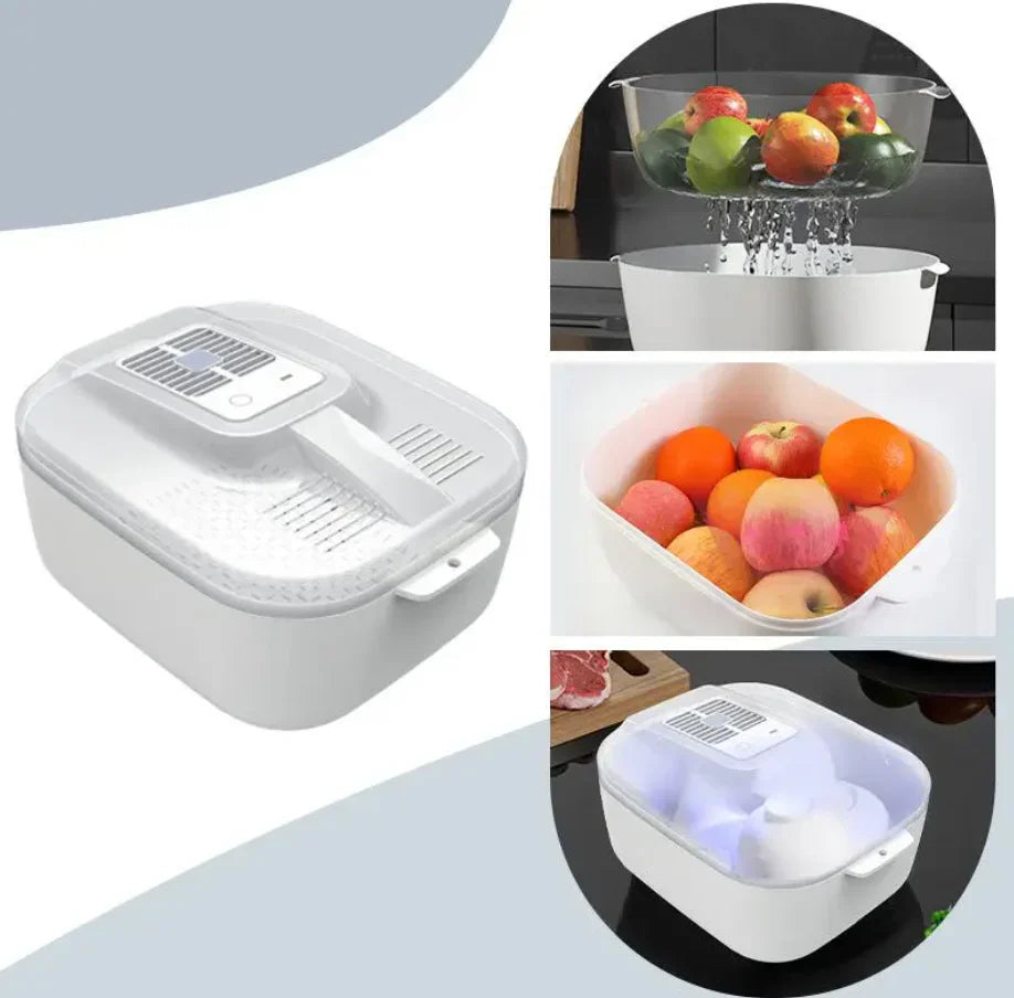 Multifunctional Food Washing Box - Automatic Cleaner with Draining Basket and Storage Lid