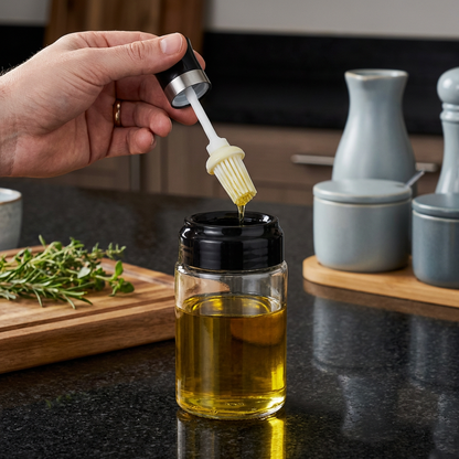 Spice Jar with Spoon & Brush - Practical Kitchen Container with Accessories