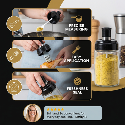 Spice Jar with Spoon & Brush - Practical Kitchen Container with Accessories