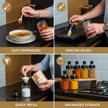 Spice Jar with Spoon & Brush - Practical Kitchen Container with Accessories