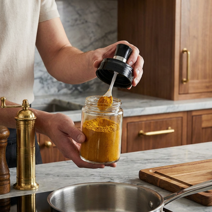 Spice Jar with Spoon & Brush - Practical Kitchen Container with Accessories