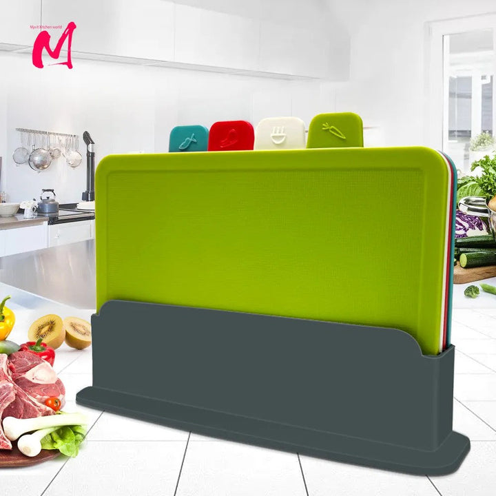4-Piece Cutting Board Set with Practical Holder – Durable and Space-Saving