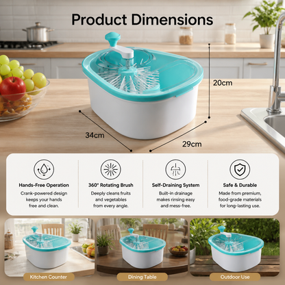 Self Draining Fruit and Vegetable Washing Bowl with Rotating Brush
