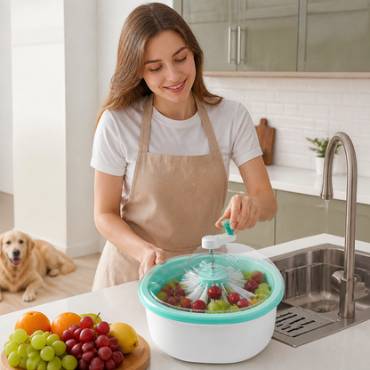 Self Draining Fruit and Vegetable Washing Bowl with Rotating Brush