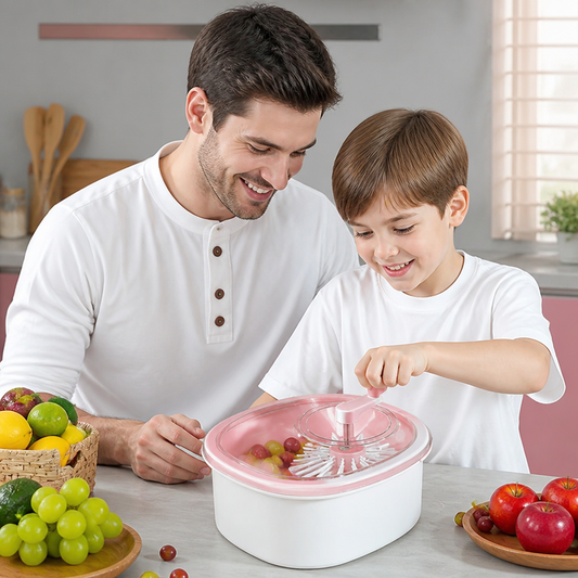 Self Draining Fruit and Vegetable Washing Bowl with Rotating Brush