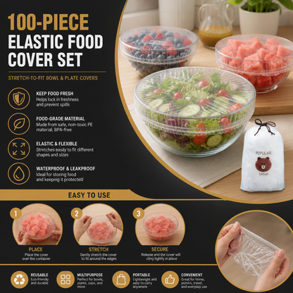 100-Piece Elastic Food Cover Set – Stretch-to-Fit Bowl & Plate Covers