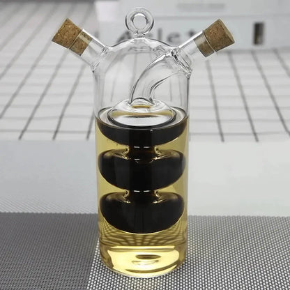 Dual Glass Oil and Vinegar Dispenser Set - Elegant Bottles for Kitchen Serving and Storage
