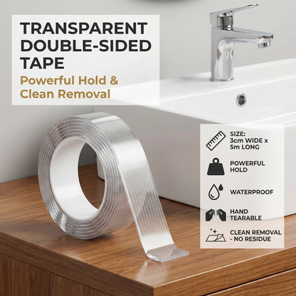 Transparent double-sided tape – powerful hold & clean removal
