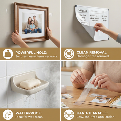 Transparent double-sided tape – powerful hold & clean removal