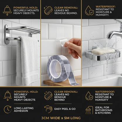 Transparent double-sided tape – powerful hold & clean removal