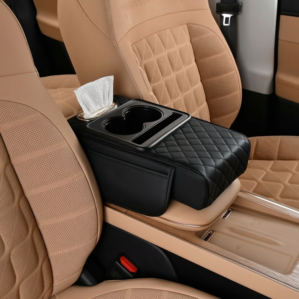 Multifunctional Car Armrest Organizer with Cup Holder & Built-In Storage