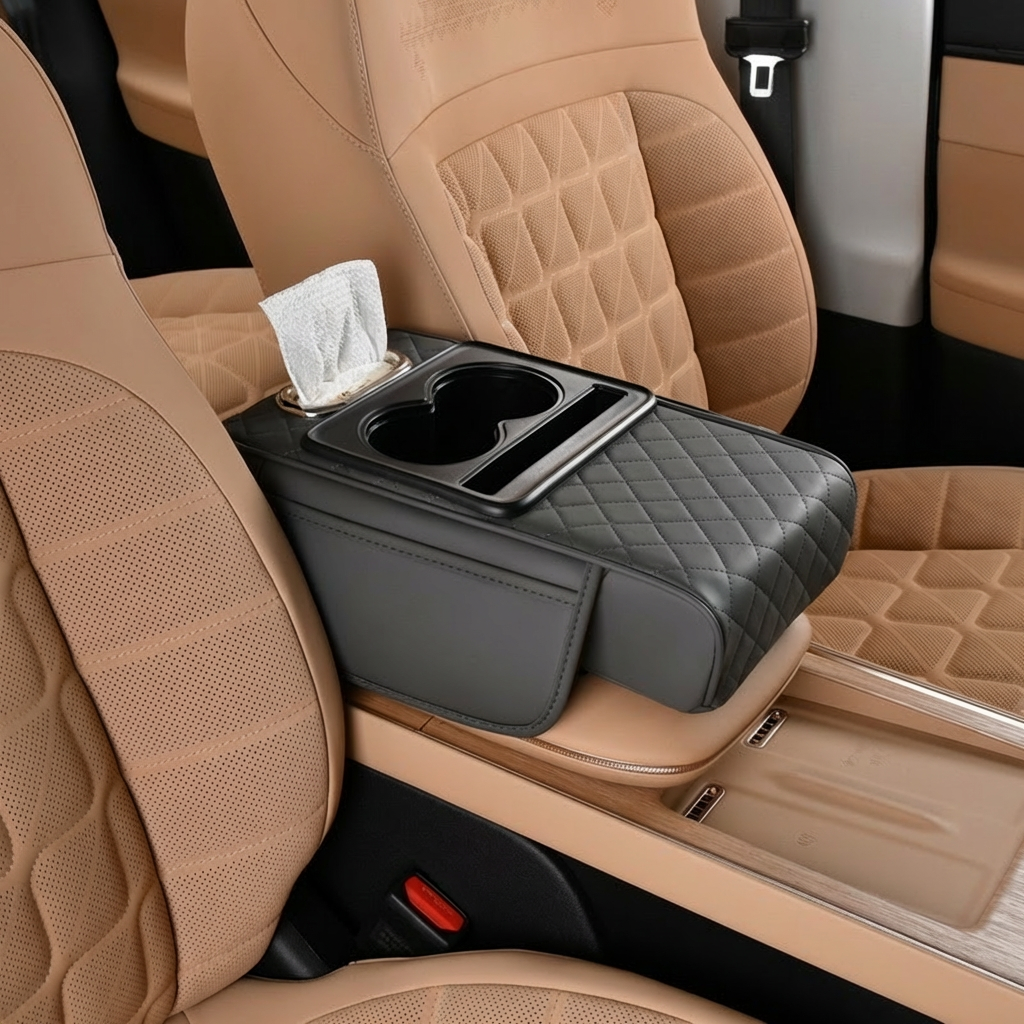 Multifunctional Car Armrest Organizer with Cup Holder & Built-In Storage