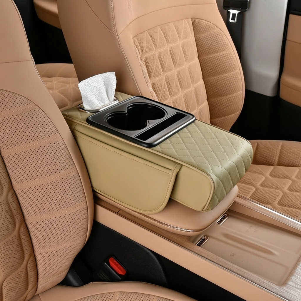 Multifunctional Car Armrest Organizer with Cup Holder & Built-In Storage