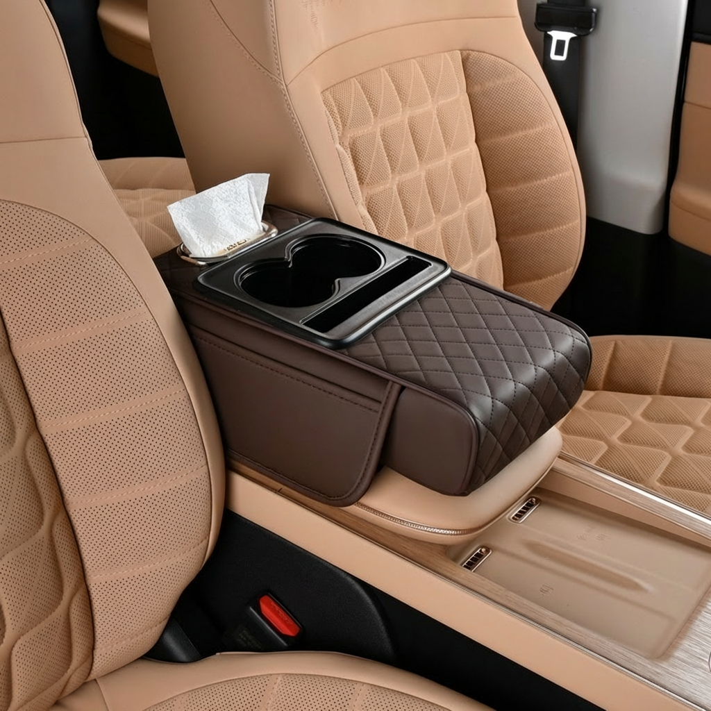 Multifunctional Car Armrest Organizer with Cup Holder & Built-In Storage