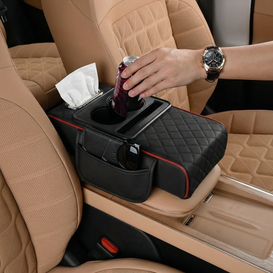 Multifunctional Car Armrest Organizer with Cup Holder & Built-In Storage