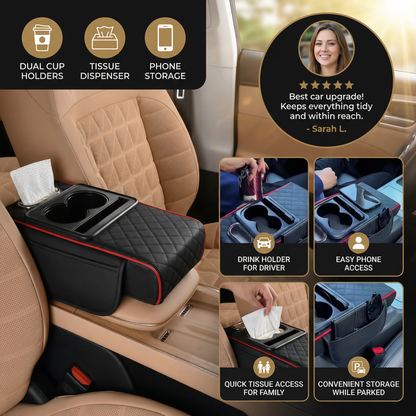 Multifunctional Car Armrest Organizer with Cup Holder & Built-In Storage