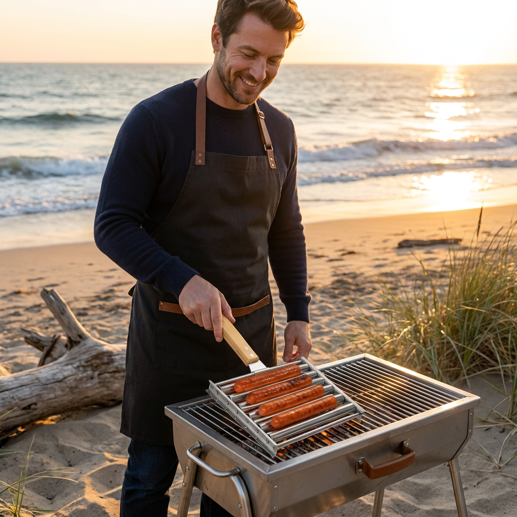 Stainless Steel Sausage Rack – Rollable Grill Holder for Hot Dogs & Sausages