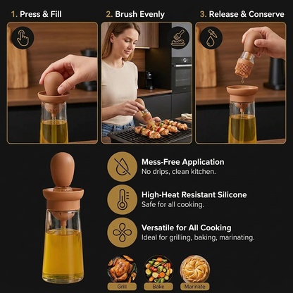 Oil Dispenser with Silicone Brush – Precision Bottle for Cooking, Grilling & Baking