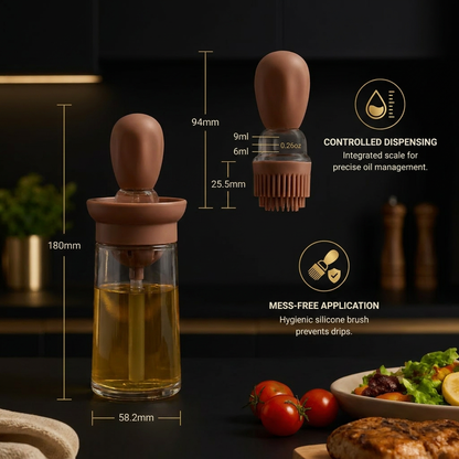 Oil Dispenser with Silicone Brush – Precision Bottle for Cooking, Grilling & Baking