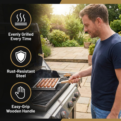 Stainless Steel Sausage Rack – Rollable Grill Holder for Hot Dogs & Sausages