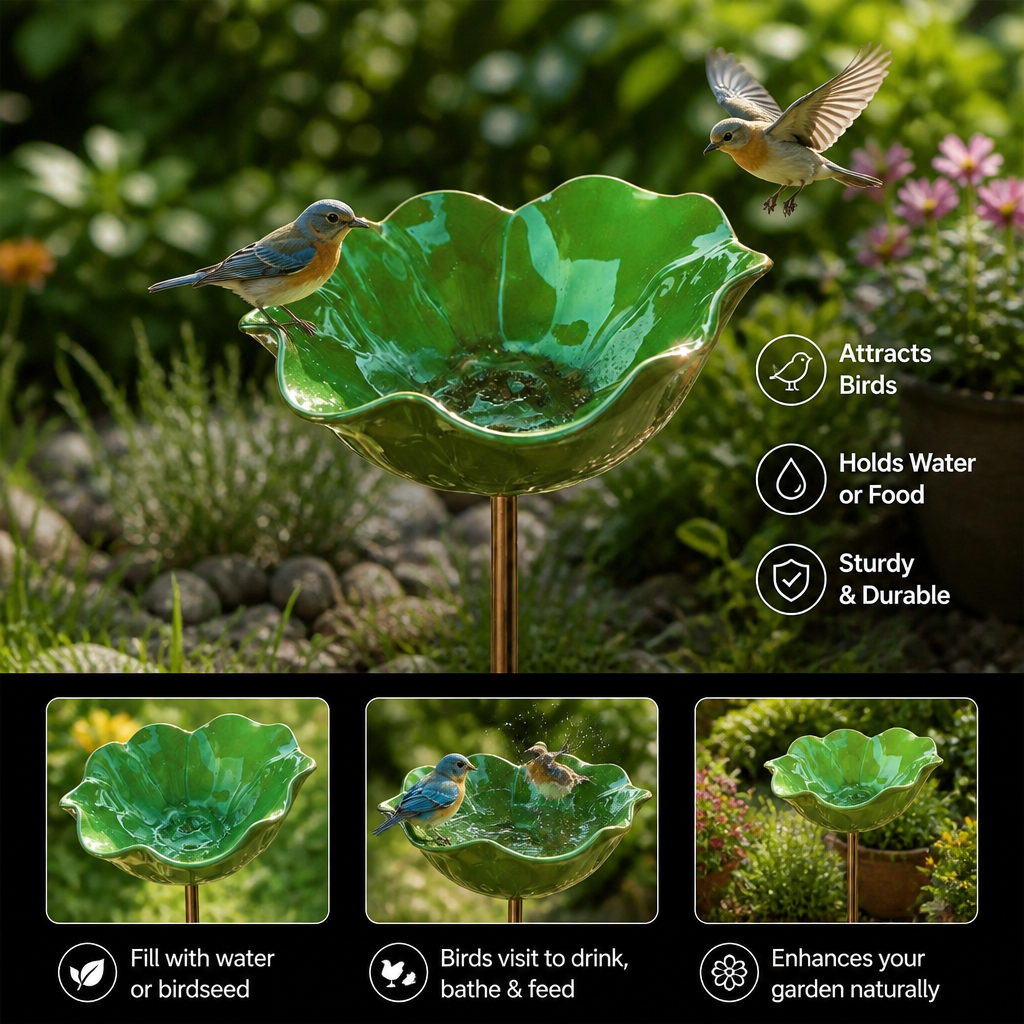 Decorative Outdoor Bird Bath & Feeding Bowl