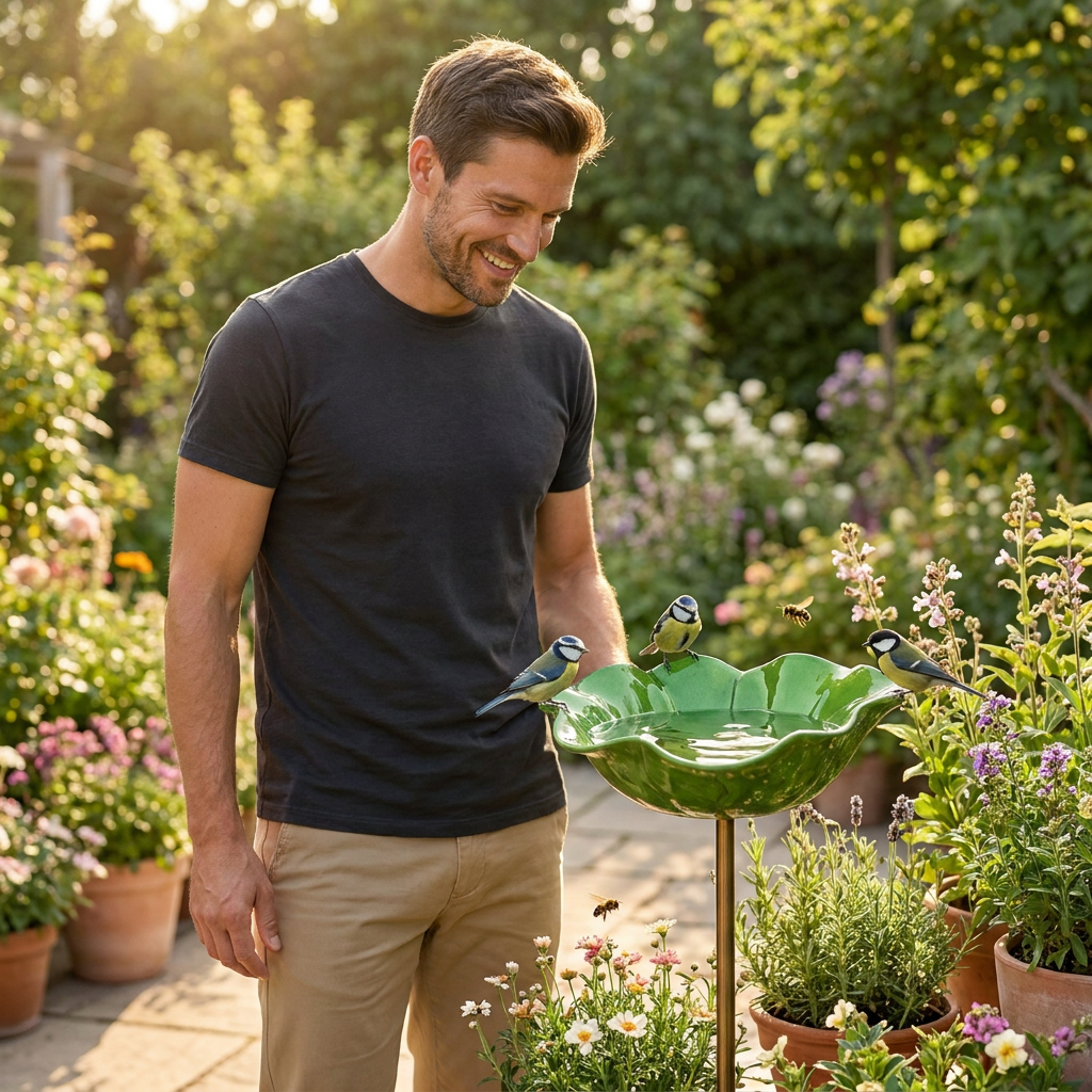 Decorative Outdoor Bird Bath & Feeding Bowl