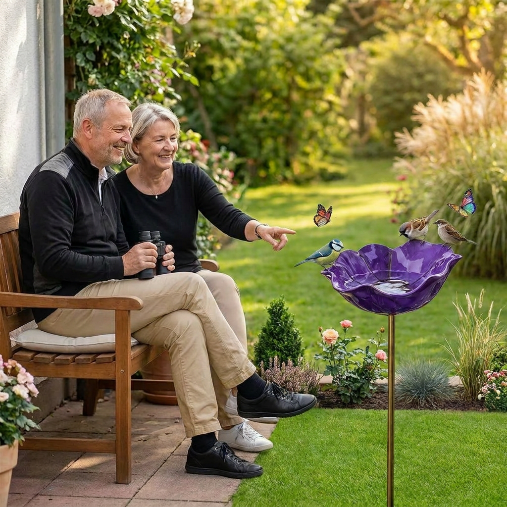 Decorative Outdoor Bird Bath & Feeding Bowl