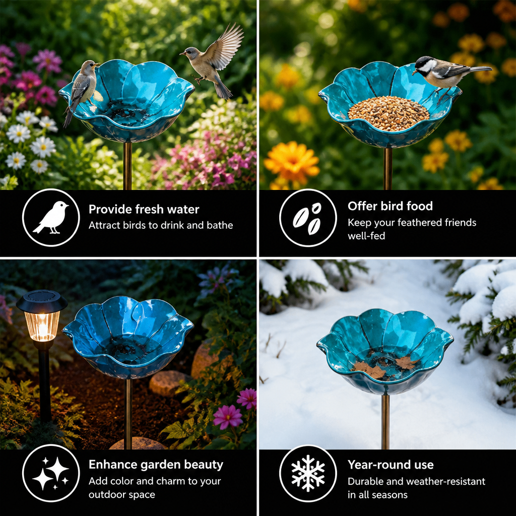 Decorative Outdoor Bird Bath & Feeding Bowl