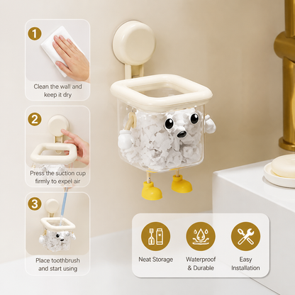 Cute Wall Mounted Toothbrush Holder with Suction Cup for Bathroom Organization