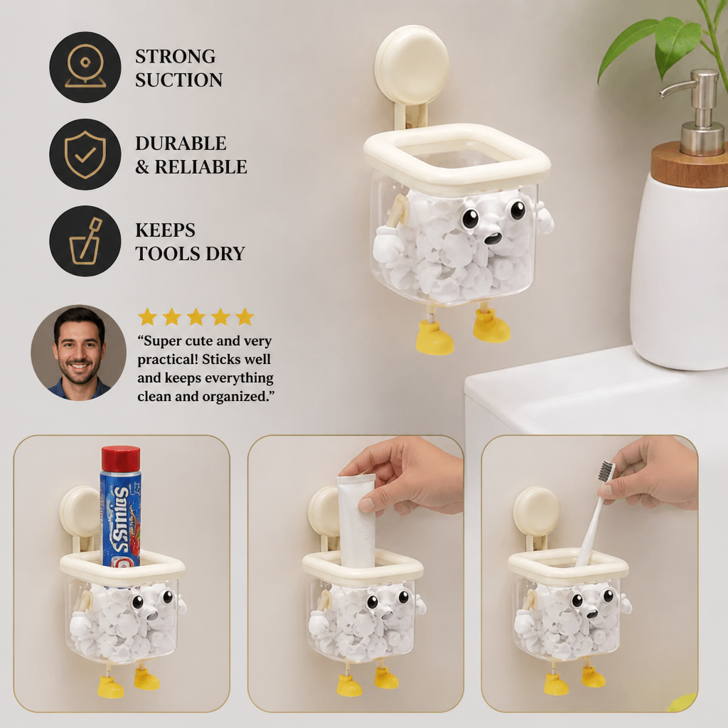 Cute Wall Mounted Toothbrush Holder with Suction Cup for Bathroom Organization