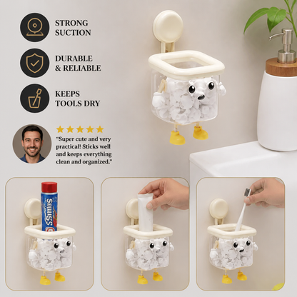 Cute Wall Mounted Toothbrush Holder with Suction Cup for Bathroom Organization