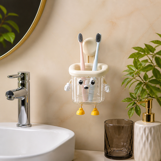 Cute Wall Mounted Toothbrush Holder with Suction Cup for Bathroom Organization