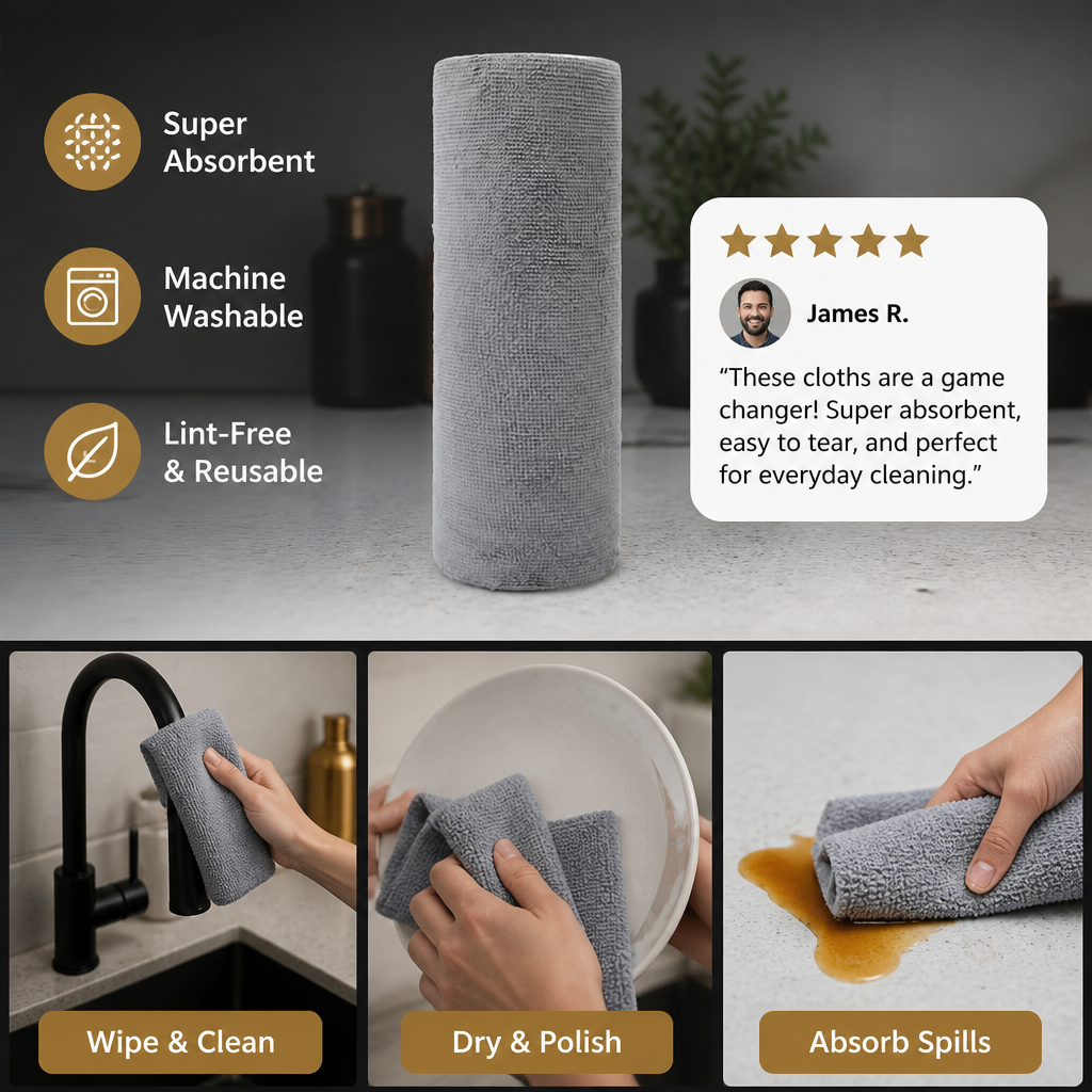 Premium Tear-Off Microfiber Cleaning Roll – Washable & Reusable