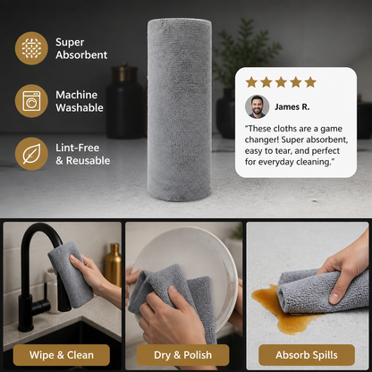 Premium Tear-Off Microfiber Cleaning Roll – Washable & Reusable