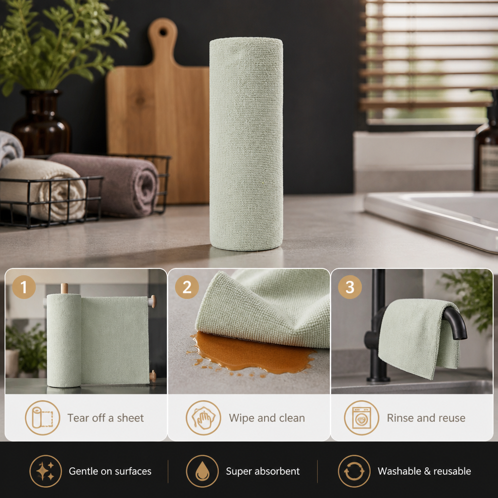 Premium Tear-Off Microfiber Cleaning Roll – Washable & Reusable