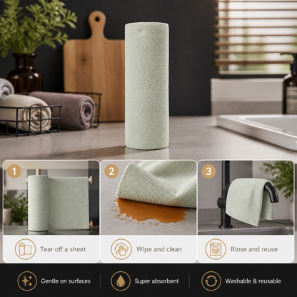 Premium Tear-Off Microfiber Cleaning Roll – Washable & Reusable