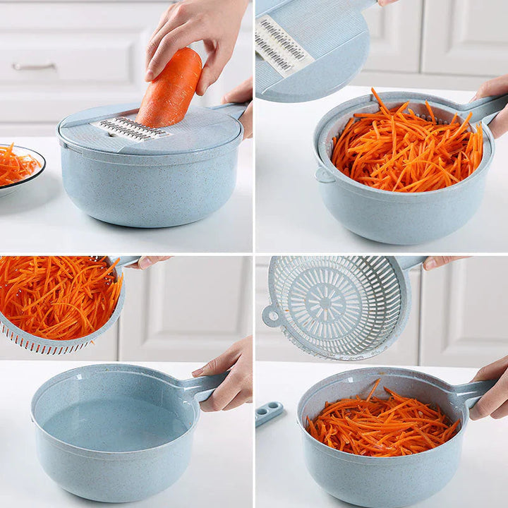 3-in-1 Multifunctional Vegetable Slicer with Sieve – Kitchen Grater for Fruits and Vegetables with Drip Tray