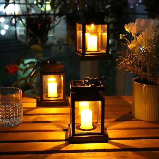 LED Solar Lantern with Candle Effect - Hanging Outdoor Lamp for Garden and Terrace Decoration