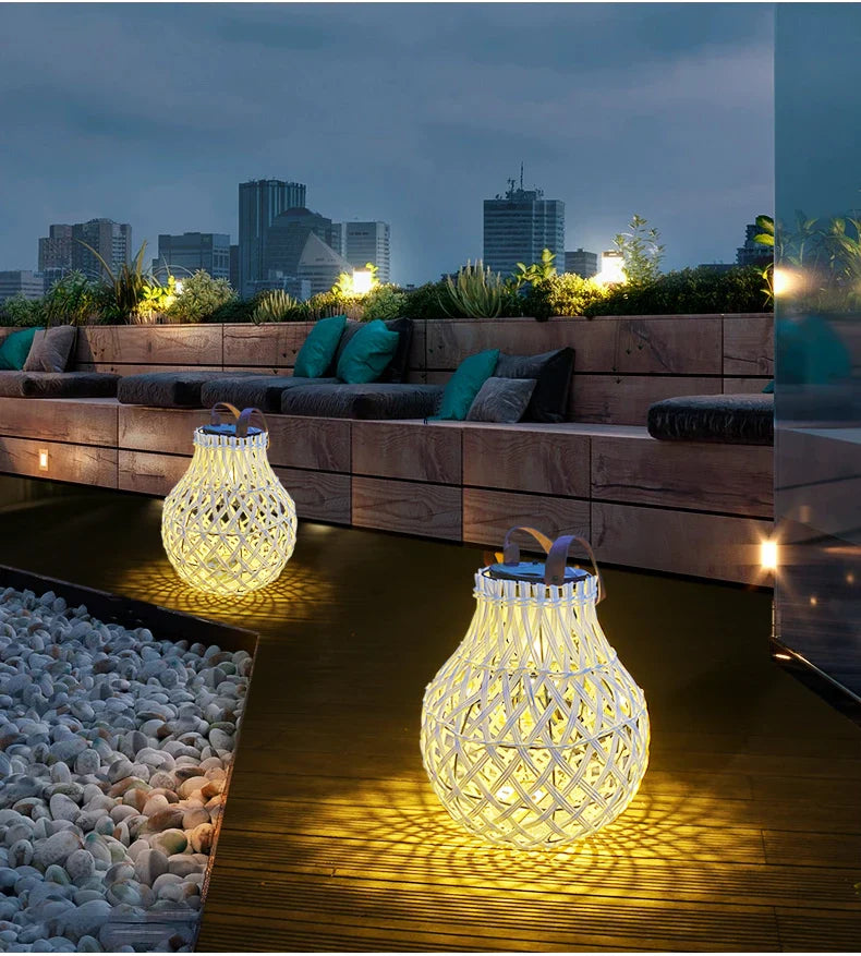 Large Solar LED Rattan Lantern – Oval Outdoor Light for Garden and Patio Decoration