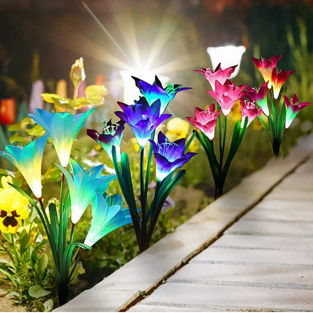 Solar LED Lily Flower Lights – Color-Changing Outdoor Garden Lights with Stake for Landscaping