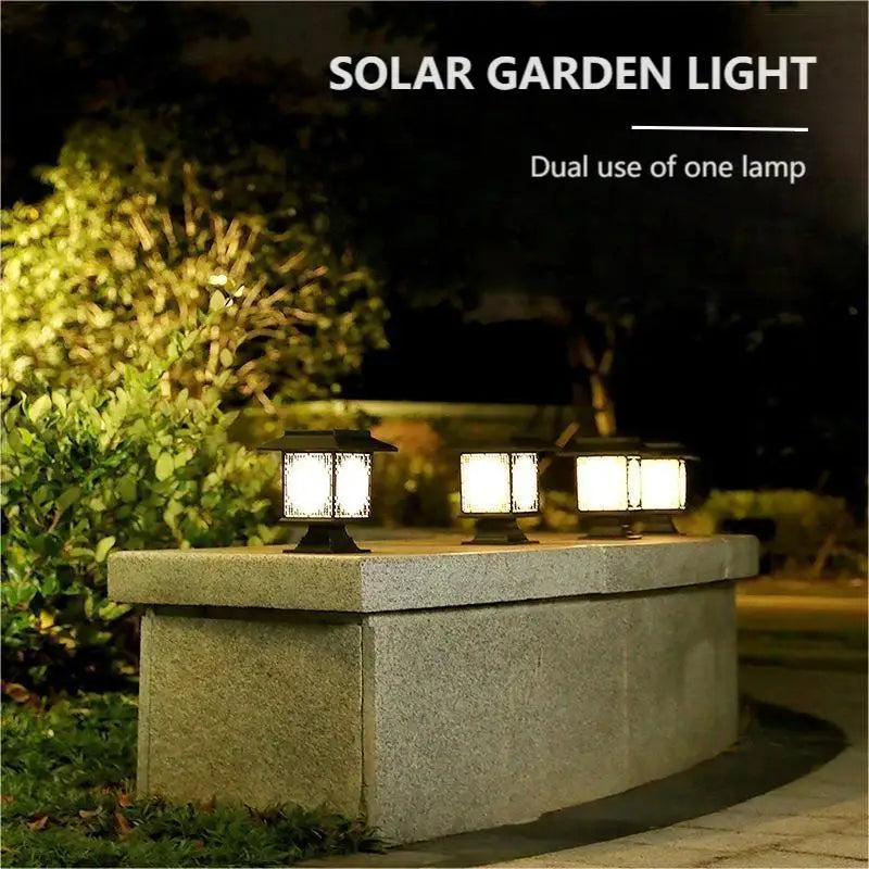Solar LED Garden Light – Large Square Lamp with Warm Glow and Dual Functionality
